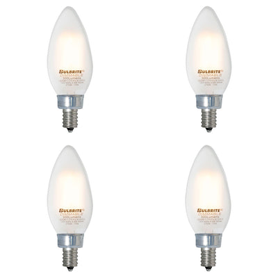 B11 4W Dimmable Milky Filament LED Light Bulb with E12 Base, 2700K, 300 Lumens, 4-Pack