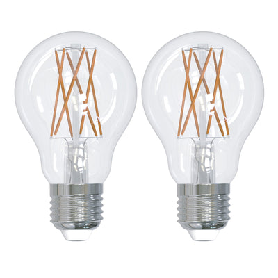 A19 9W Dimmable Clear Filament LED Light Bulb with E26 Base, 2700K, 1100 Lumens, 2-Pack