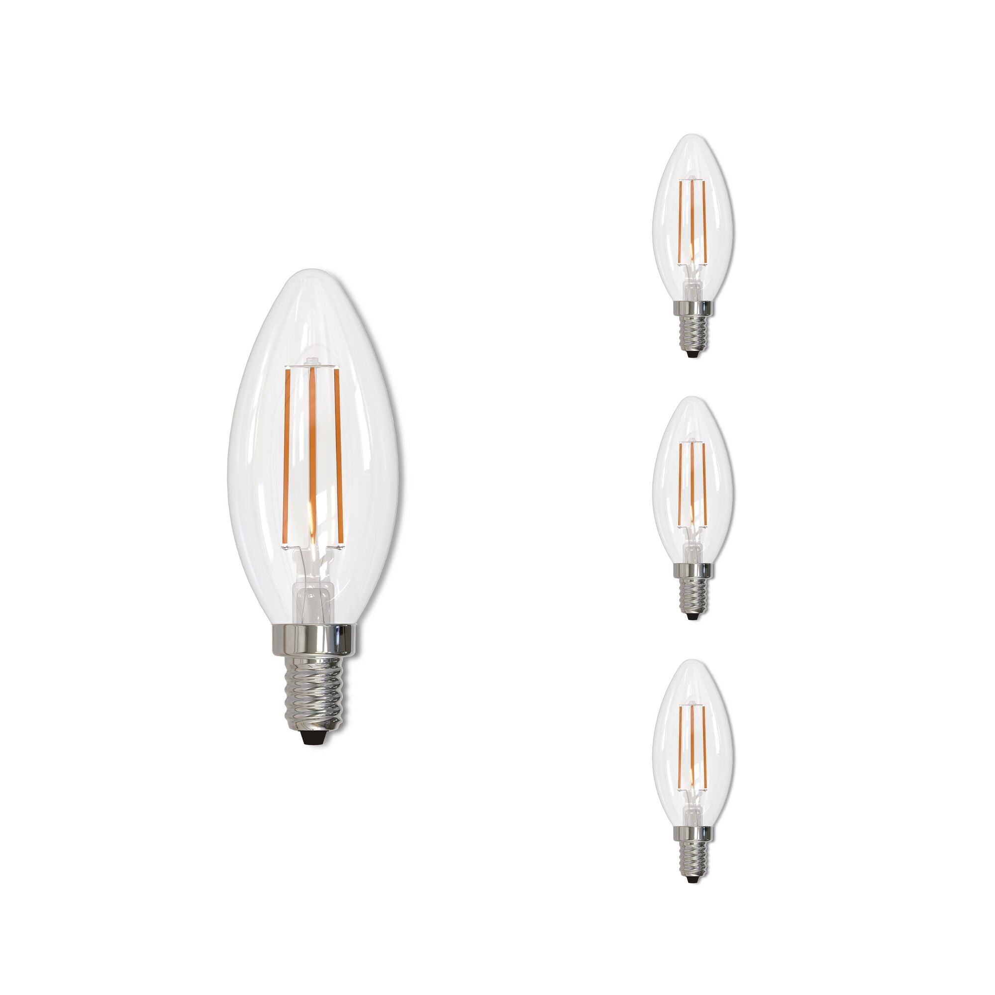 B11 5W Dimmable Clear Filament LED Light Bulb with E12 Base, 2700K, 500 Lumens, 4-Pack