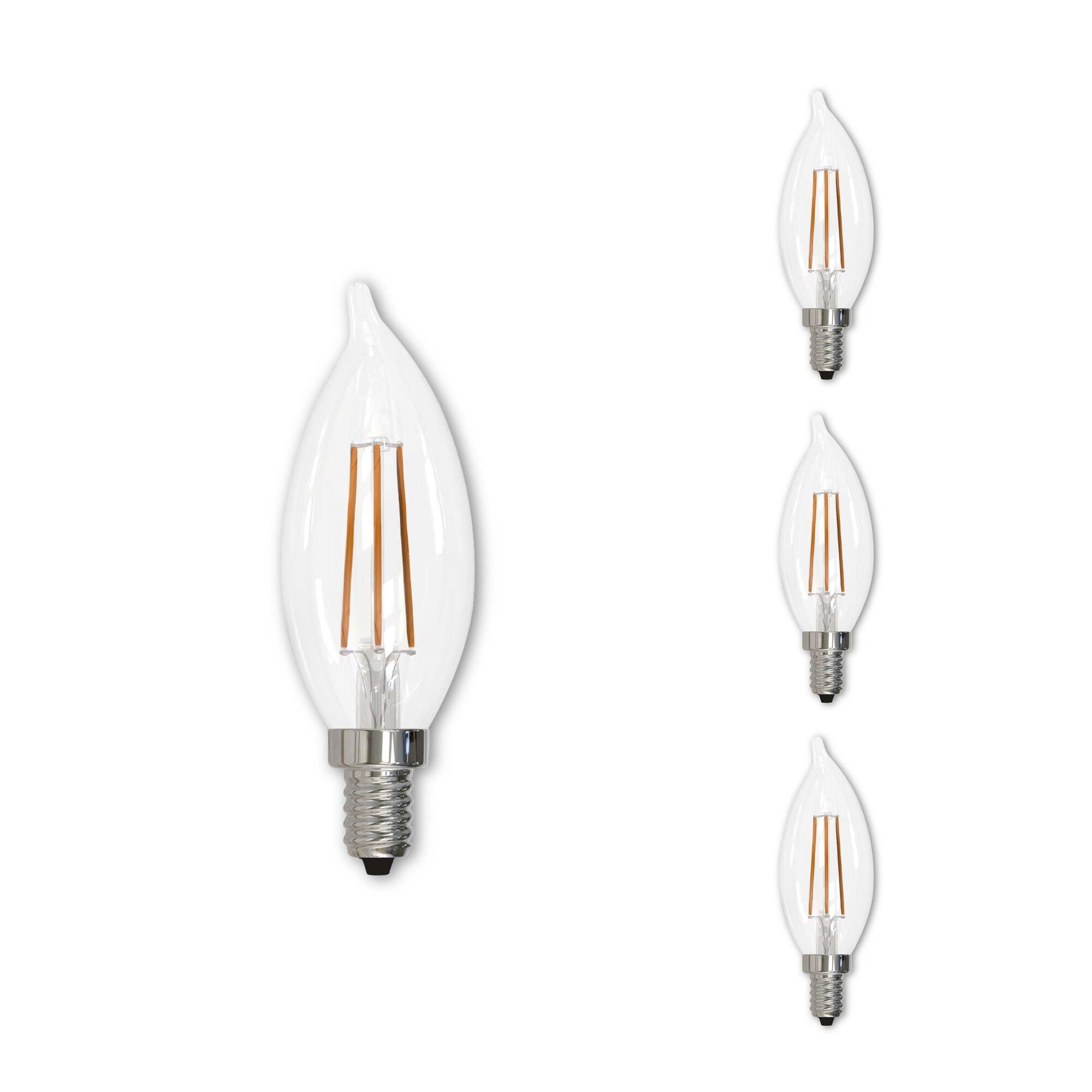 CA10 5W Dimmable Clear Filament LED Light Bulb with E12 Base, 2700K, 500 Lumens, 4-Pack