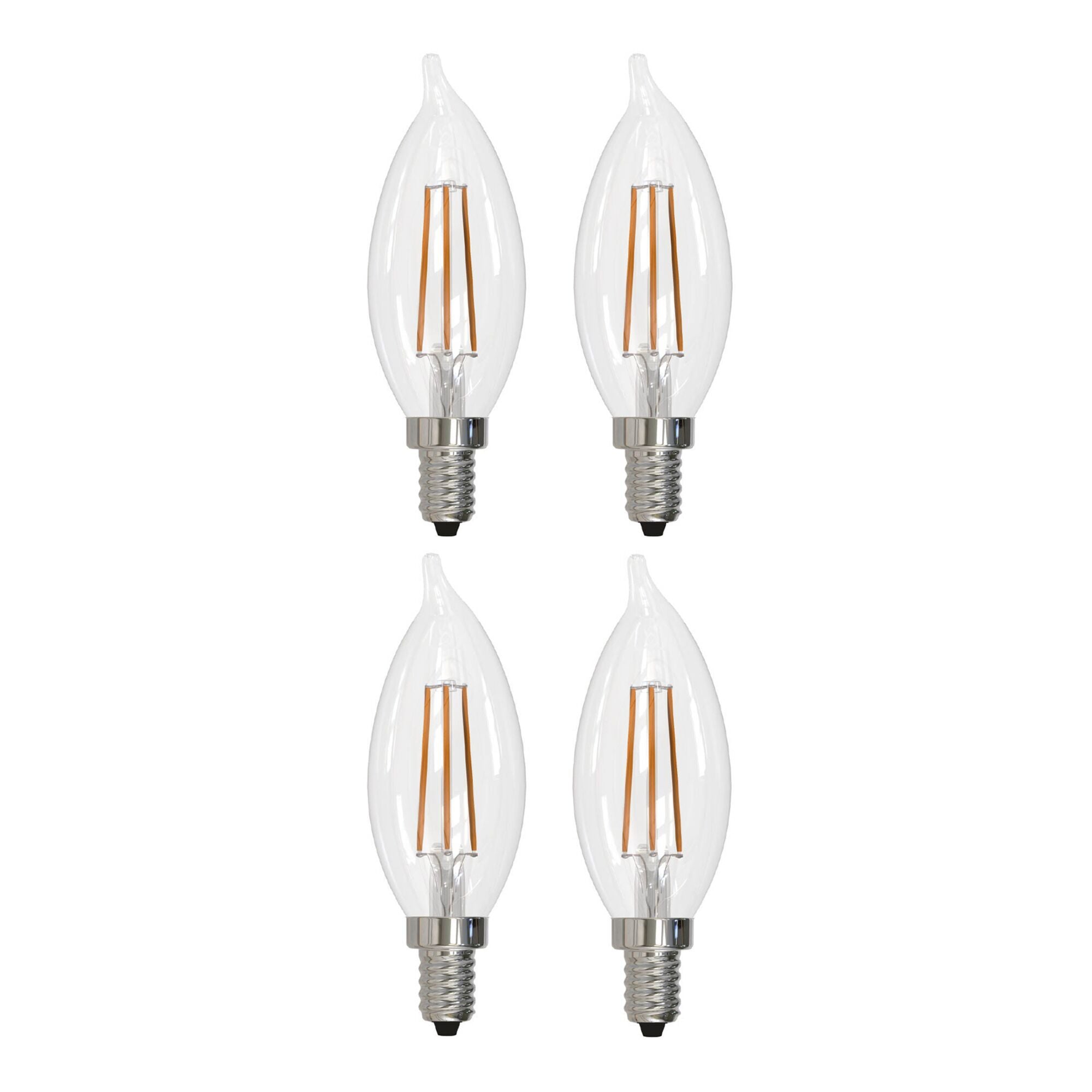 CA10 5W Dimmable Clear Filament LED Light Bulb with E12 Base, 3000K, 500 Lumens, 4-Pack