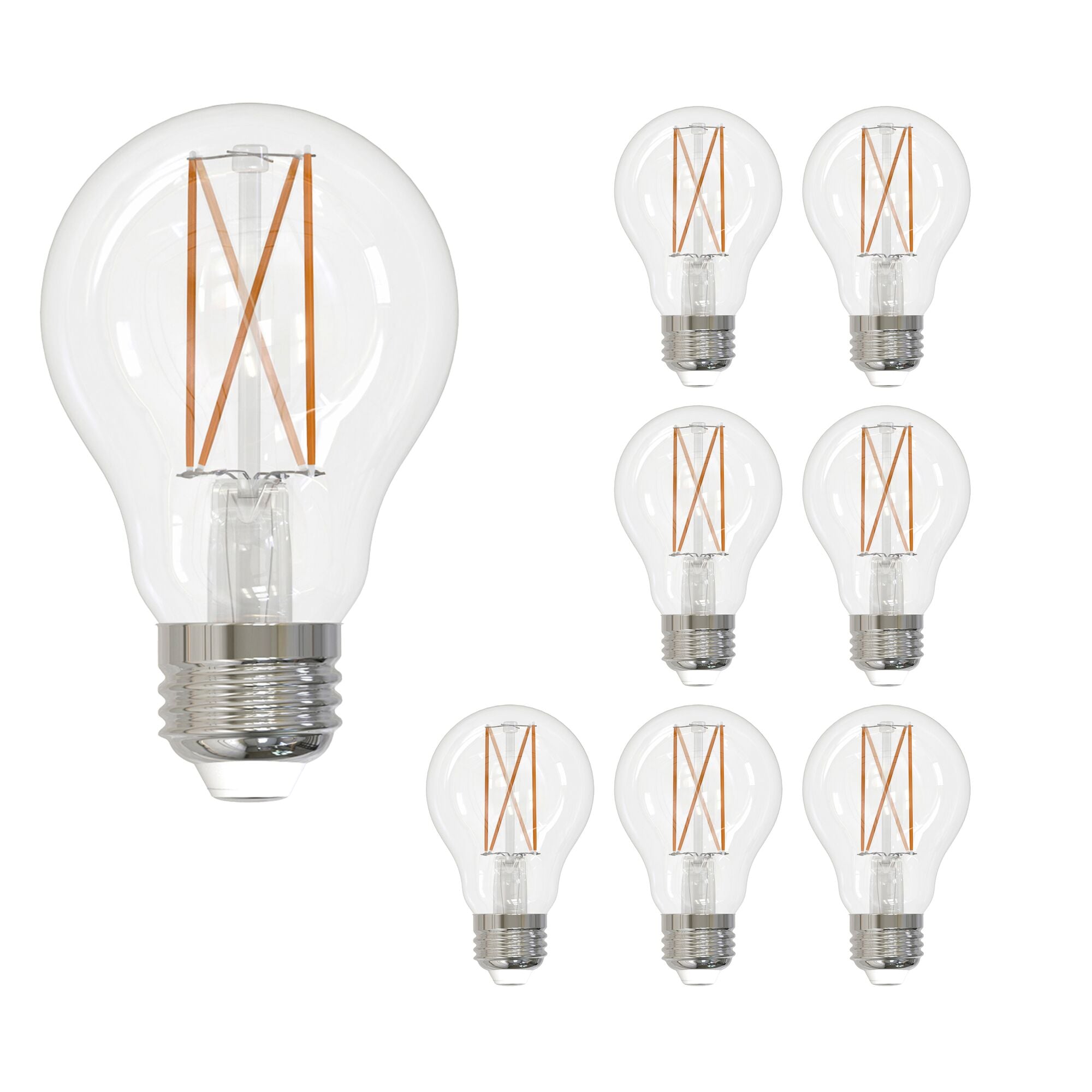 A19 7W Dimmable Clear Filament LED Light Bulb with E26 Base, 2700K, 800 Lumens, 8-Pack