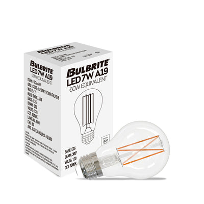 A19 7.6W Dimmable Clear Filament LED Light Bulb with E26 Base, 3000K, 800 Lumens, 10-Pack