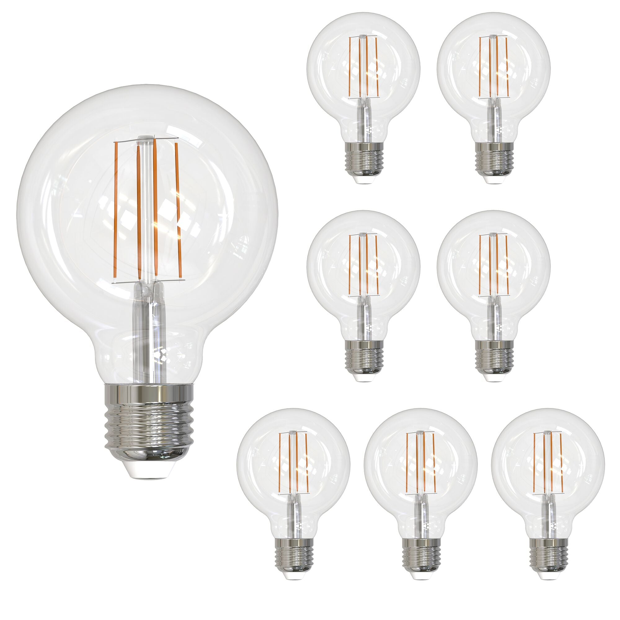 G25 7.6W Dimmable Clear Filament LED Light Bulb with E26 Base, 2700K, 800 Lumens, 8-Pack