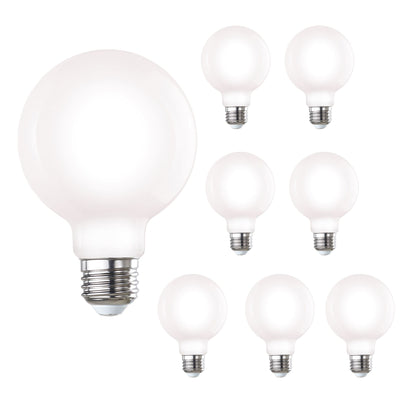 G25 7W Dimmable Milky Filament LED Light Bulb with E26 Base, 2700K, 800 Lumens, 8-Pack