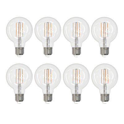 G25 7W Dimmable Clear Filament LED Light Bulb with E26 Base, 3000K, 800 Lumens, 8-Pack