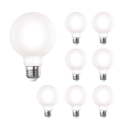 G25 7W Dimmable Milky Filament LED Light Bulb with E26 Base, 4000K, 800 Lumens, 8-Pack