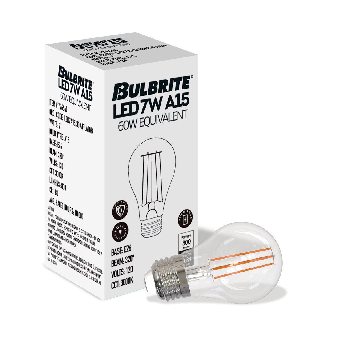 A15 7.6W Dimmable Clear Filament LED Light Bulb with E26 Base, 3000K, 800 Lumens, 4-Pack