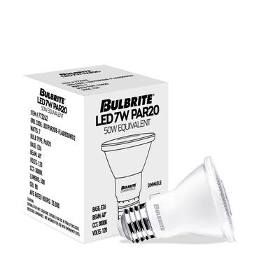 PAR20 7W Dimmable White LED Light Bulb with E26 Base, 3000K, 500 Lumens, Flood, 4-Pack