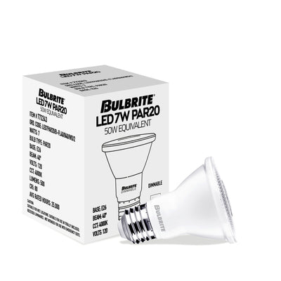 PAR20 7W Dimmable White LED Light Bulb with E26 Base, 4000K, 500 Lumens, Flood, 4-Pack