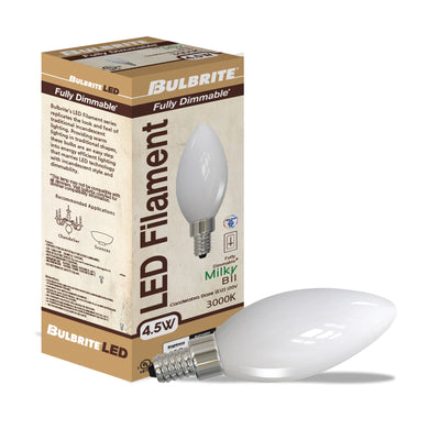 B11 4.5W Dimmable Milky Filament LED Light Bulb with E12 Base, 3000K, 400 Lumens, 4-Pack