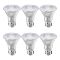 PAR20 6.5W Dimmable LED Light Bulb with E26 Base, 2700K, 500 Lumens, Narrow Flood, 6-Pack