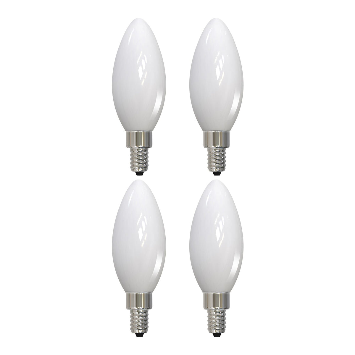 B11 5W Dimmable Milky Filament LED Light Bulb with E12 Base, 3000K, 500 Lumens, 4-Pack