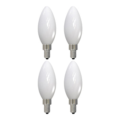 B11 5W Dimmable Milky Filament LED Light Bulb with E12 Base, 3000K, 500 Lumens, 4-Pack