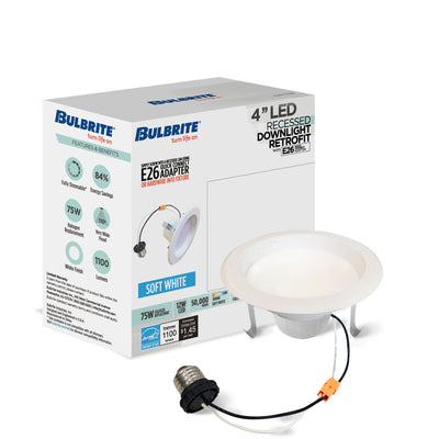 4-inch White Round - Smooth Trim 12W Dimmable LED Retrofit Recessed Downlight, 3000K, 1100 Lumens, 4-Pack