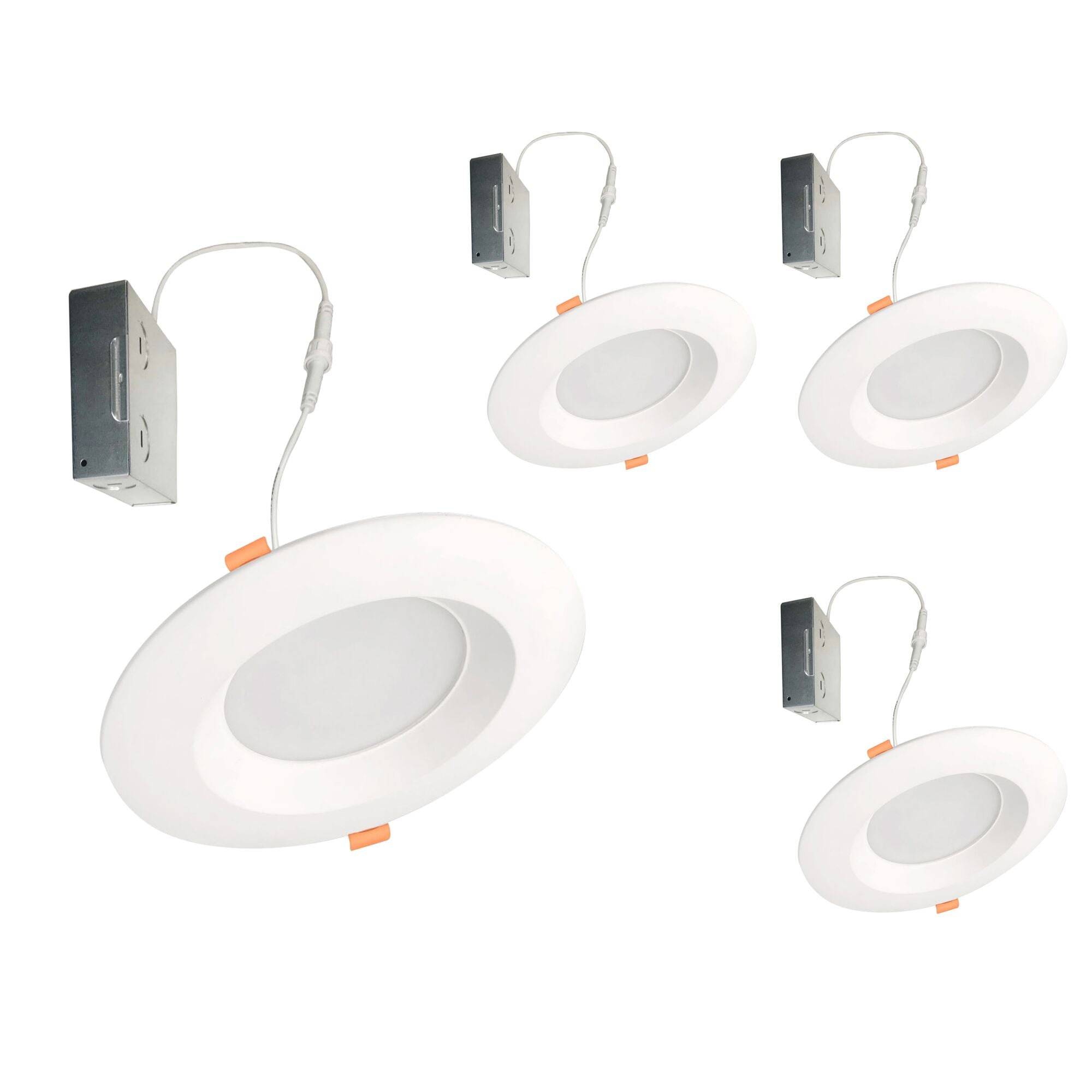 6-inch White Round - Smooth Trim 14W Dimmable LED J-Box Recessed Downlight, 5 CCT - 27/30/35/40/50K, 1100 Lumens, 4-Pack