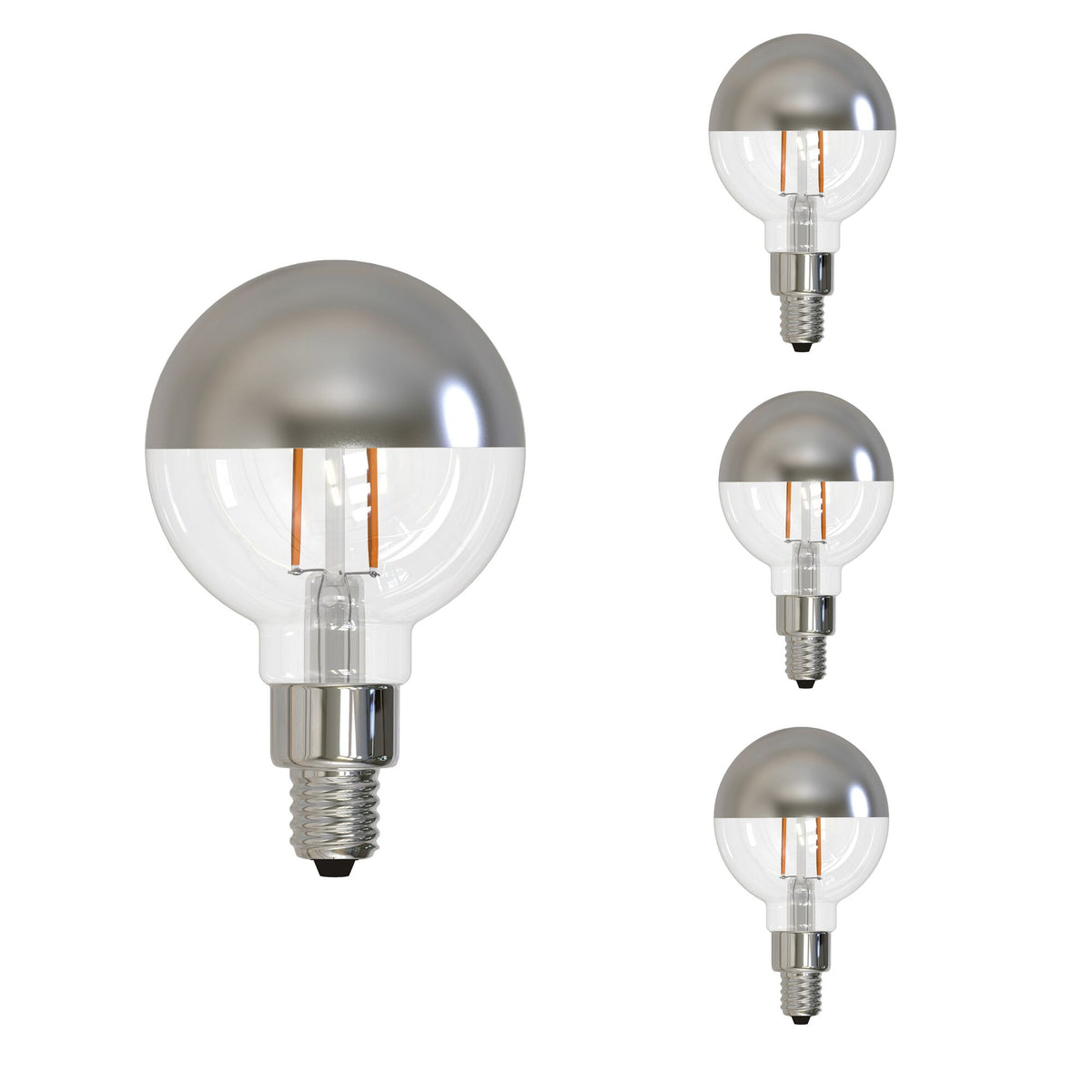 G16 2.5W Dimmable Half Chrome Filament LED Light Bulb with E12 Base, 2700K, 200 Lumens, 4-Pack