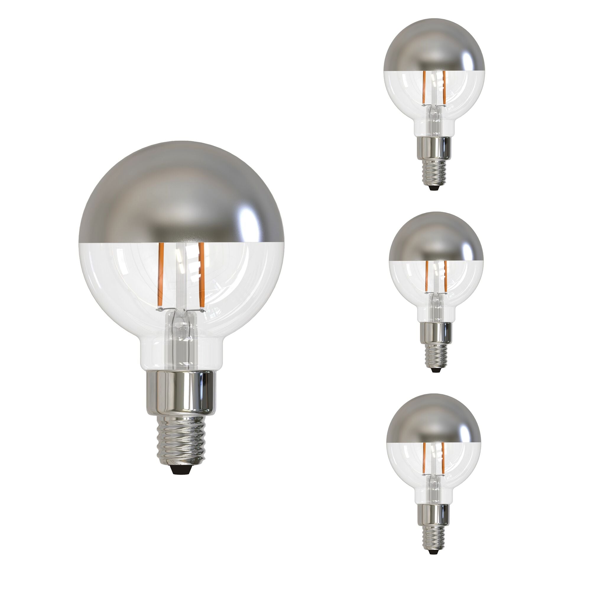 G16 2.5W Dimmable Half Chrome Filament LED Light Bulb with E12 Base, 2700K, 200 Lumens, 4-Pack