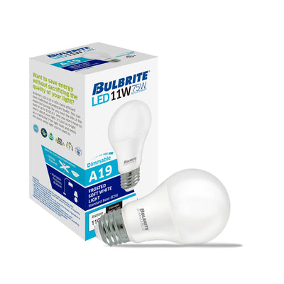 A19 11W Dimmable Frost LED Light Bulb with E26 Base, 3000K, 1100 Lumens, 4-Pack