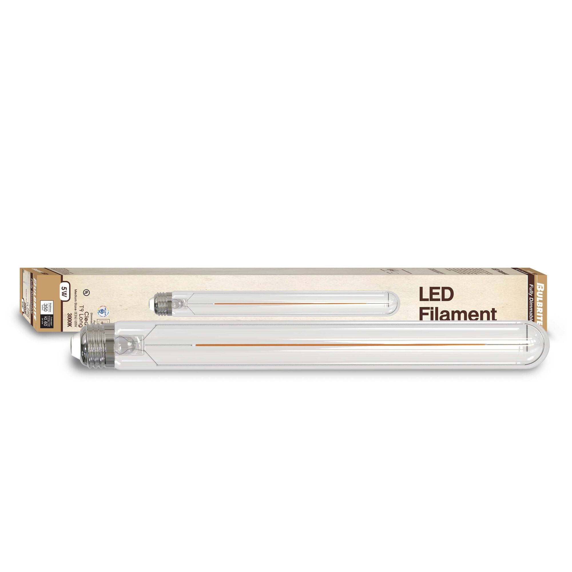 T9 11‘’ 5W Dimmable Clear Filament LED Light Bulb with E26 Base, 3000K, 500 Lumens, 3-Pack