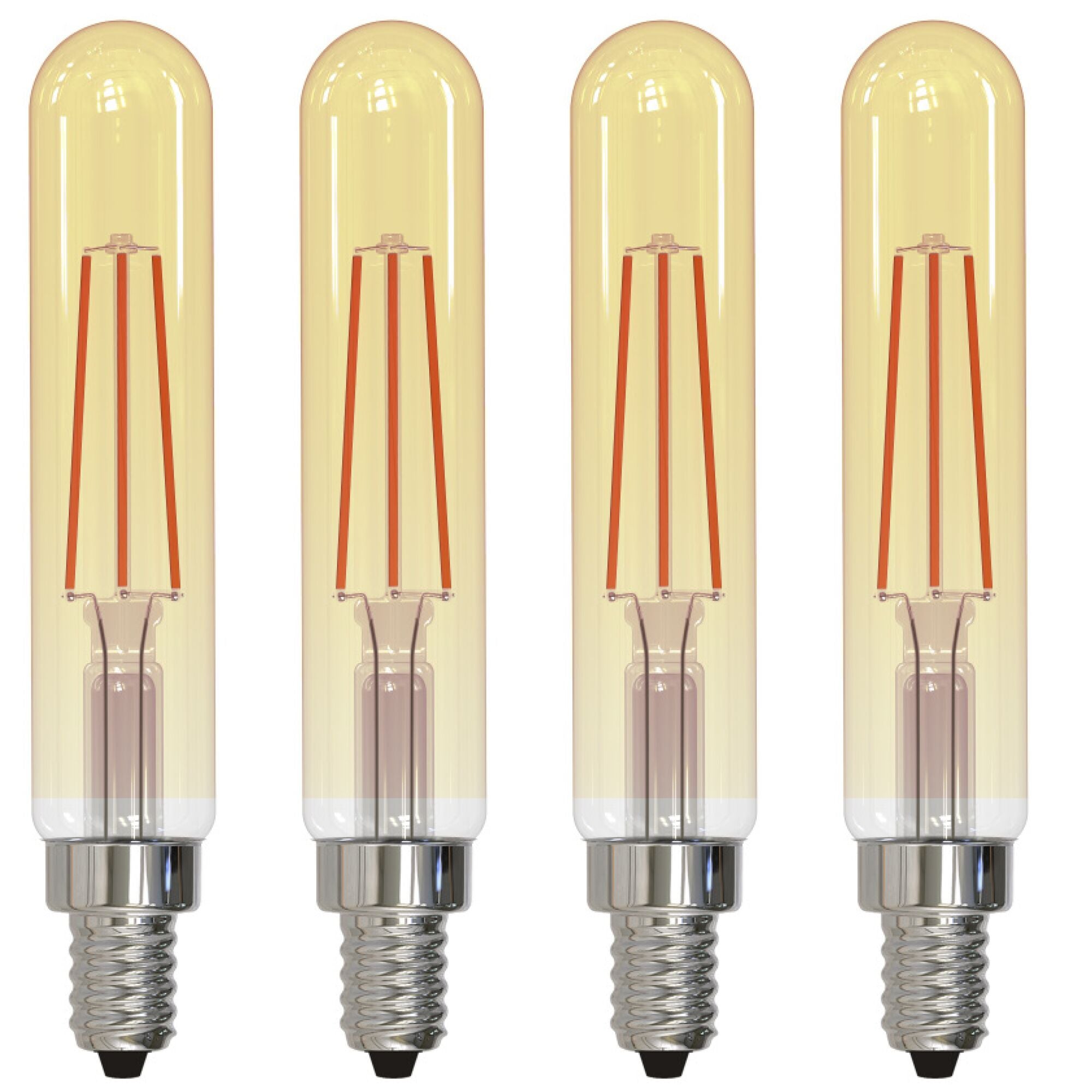 T8 4.5W Dimmable Amber Filament LED Light Bulb with E12 Base, 2100K, 450 Lumens, 4-Pack