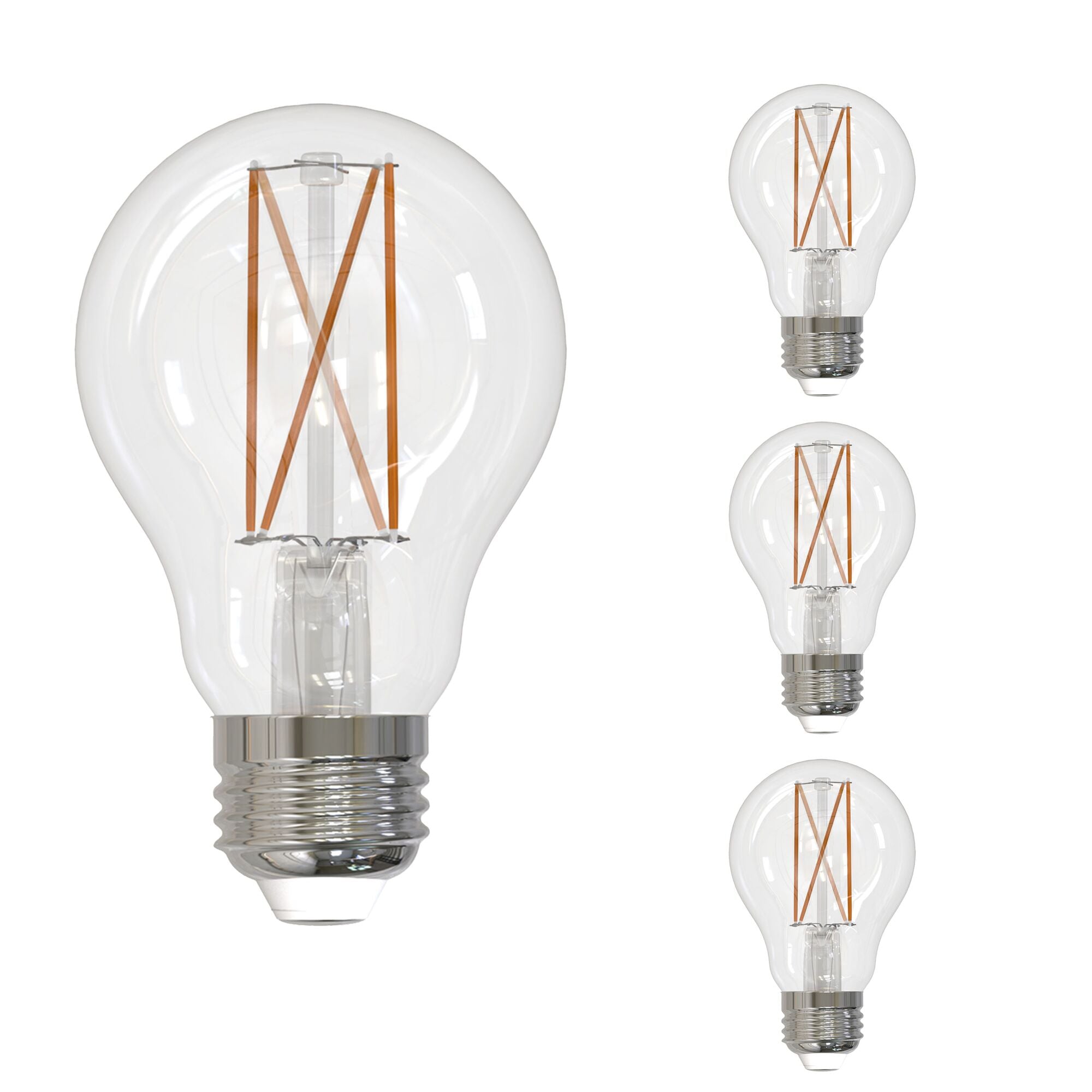 A19 8.5W Dimmable Clear Filament LED Light Bulb with E26 Base, 3000K, 850 Lumens, 4-Pack
