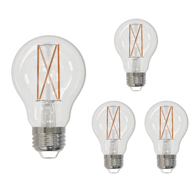 A19 9W Dimmable Clear Filament LED Light Bulb with E26 Base, 3000K, 1100 Lumens, 4-Pack, 90 CRI