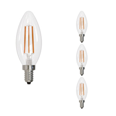 B11 6.5W Dimmable Clear Filament LED Light Bulb with E12 Base, 3000K, 750 Lumens, 4-Pack