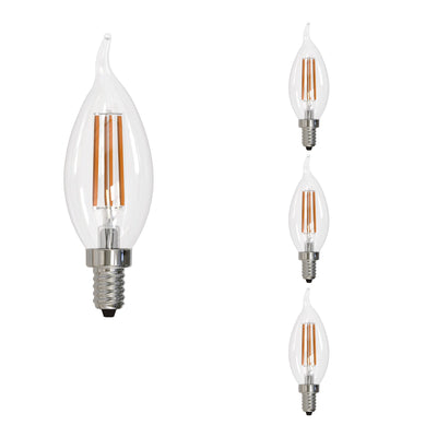 CA10 6.5W Dimmable Clear Filament LED Light Bulb with E12 Base, 3000K, 750 Lumens, 4-Pack