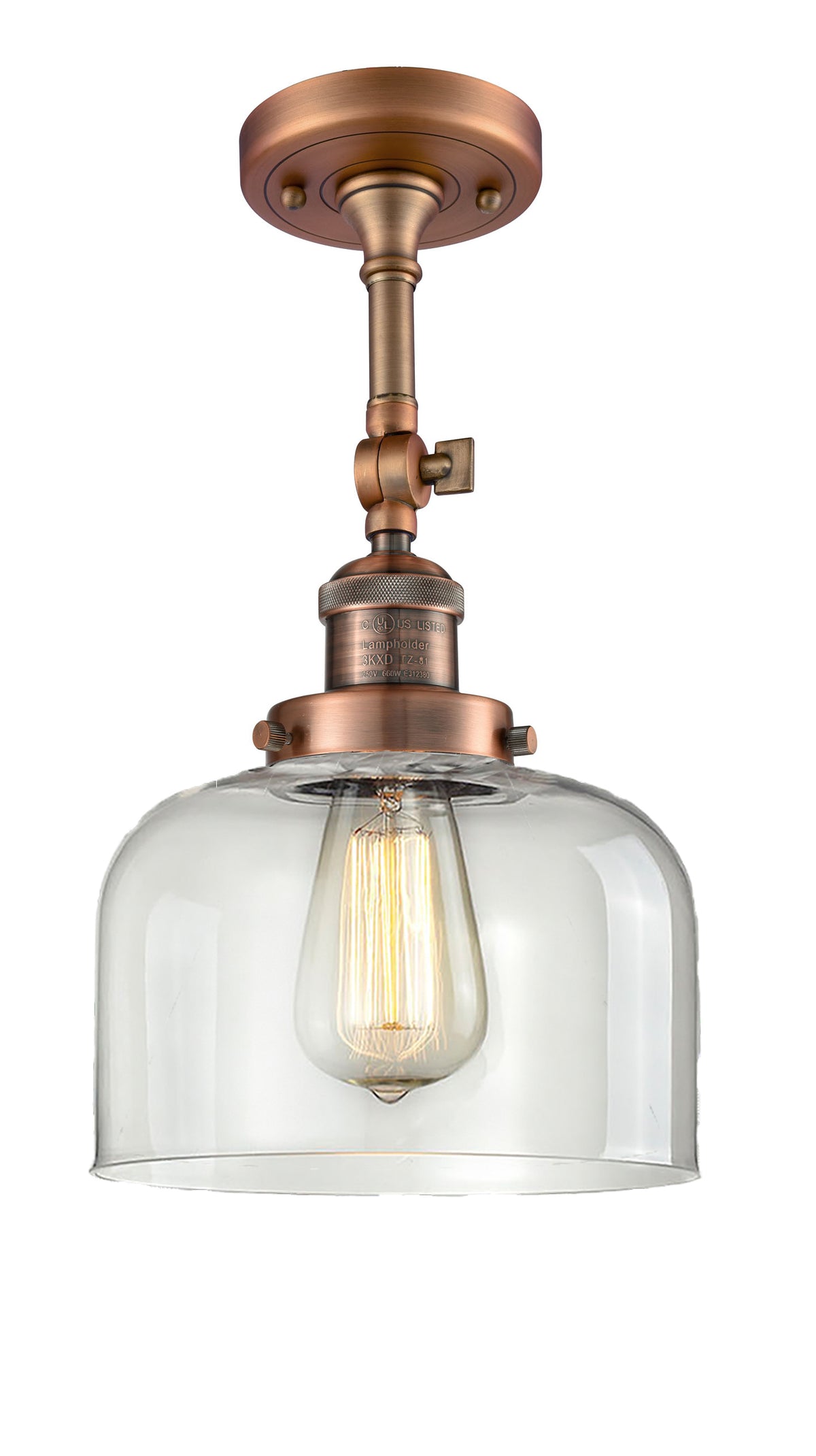 Bell 8-Inch 1-Light Semi-Flush Mount with LED Bulb 14.5-Inch High Sloped-Ceiling Compatible