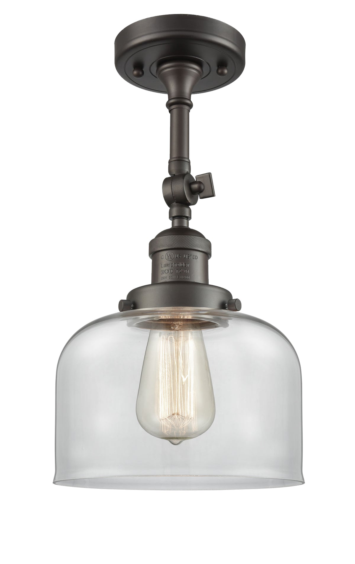 Bell 8-Inch 1-Light Semi-Flush Mount with LED Bulb 14.5-Inch High Sloped-Ceiling Compatible
