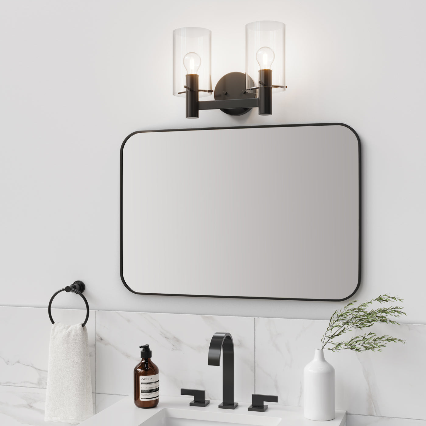 15'' Apolla Matte Black 2 Light Bath Vanity
