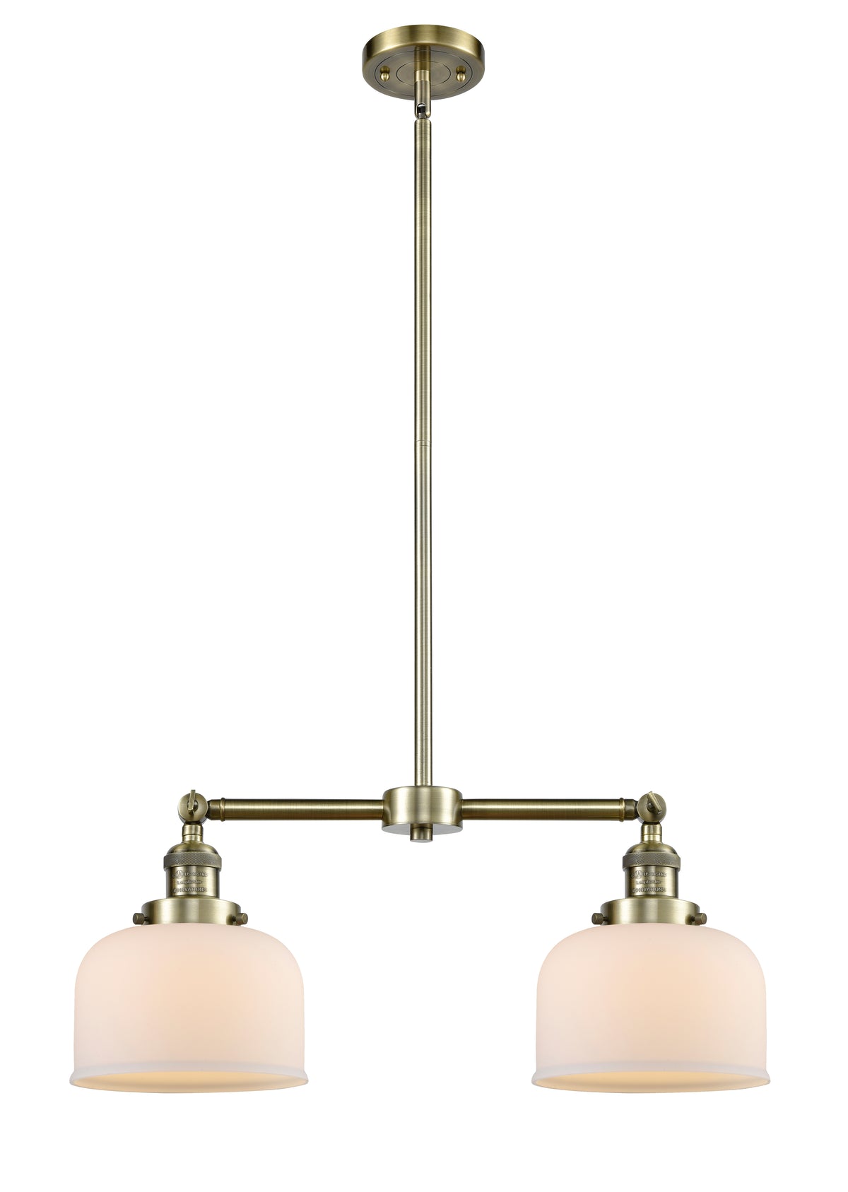 Bell 21-Inch 2-Light Stem-Hung Island Light Up to 44.875-Inch High 7.75-Inch Shade Sloped-Ceiling Compatible