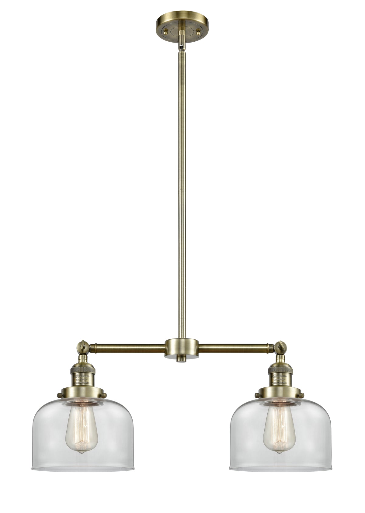 Bell 21-Inch 2-Light Stem-Hung Island Light Up to 44.875-Inch High 7.75-Inch Shade Sloped-Ceiling Compatible
