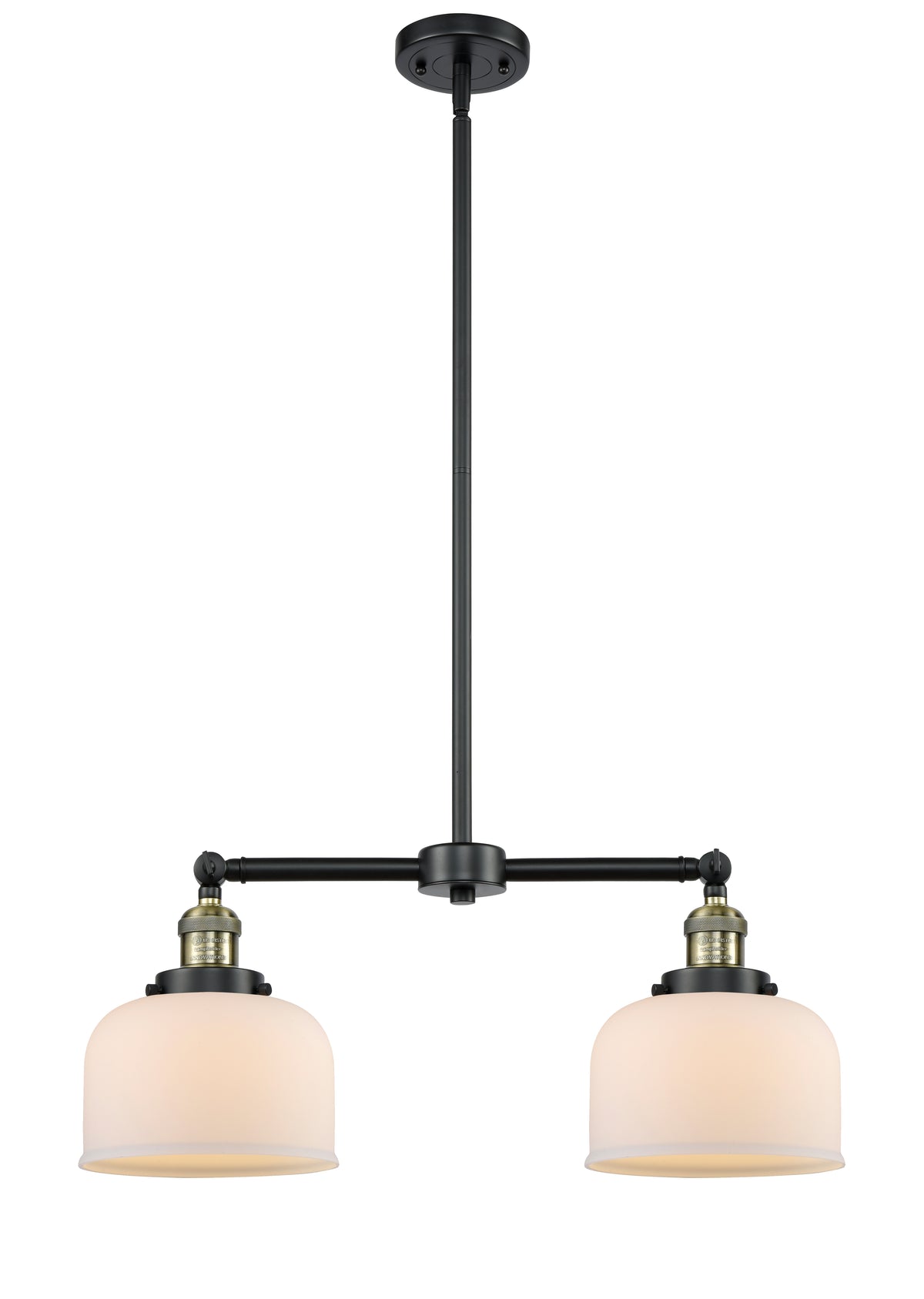Bell 21-Inch 2-Light Stem-Hung Island Light Up to 44.875-Inch High 7.75-Inch Shade Sloped-Ceiling Compatible