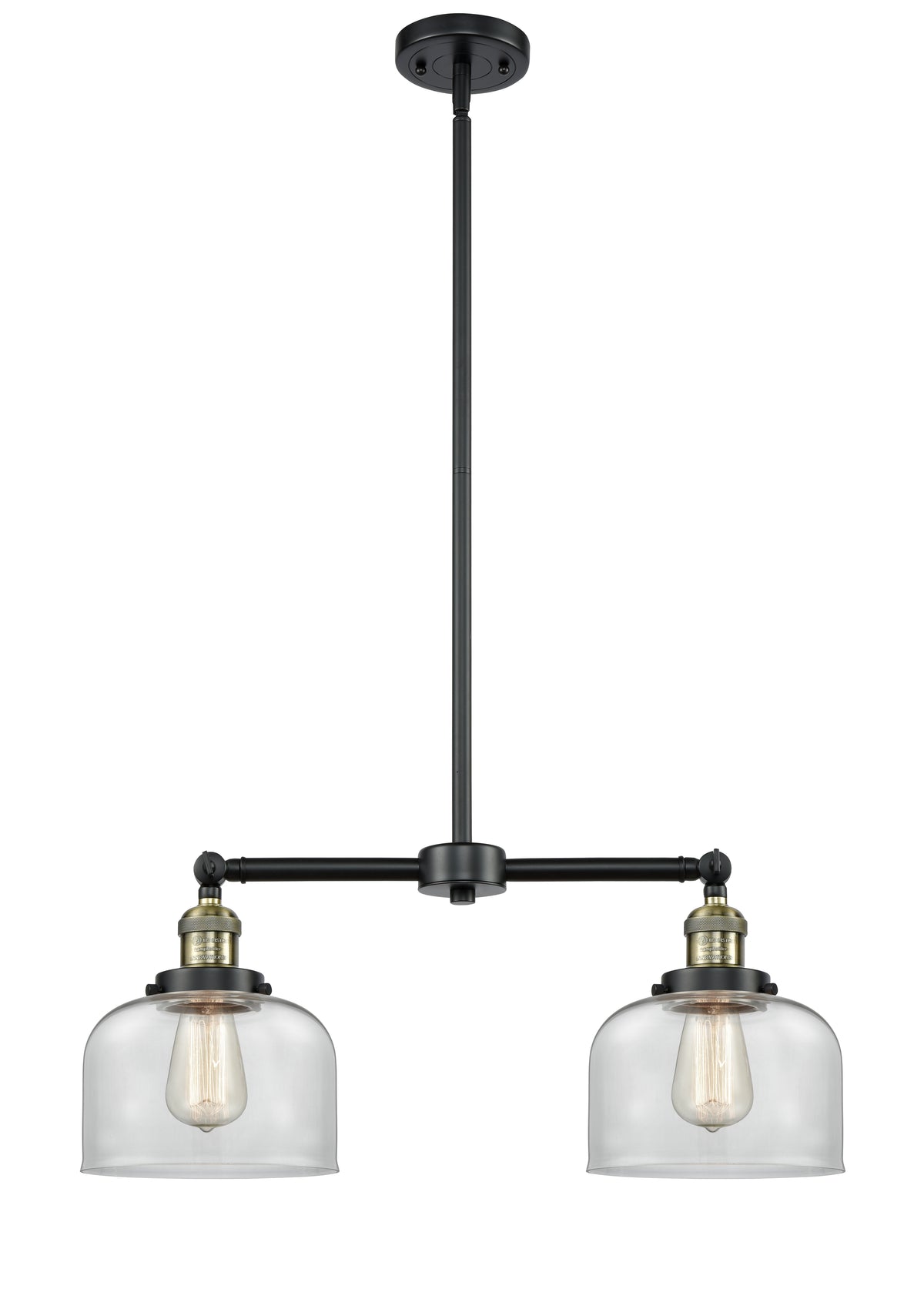Bell 21-Inch 2-Light Stem-Hung Island Light Up to 44.875-Inch High 7.75-Inch Shade Sloped-Ceiling Compatible