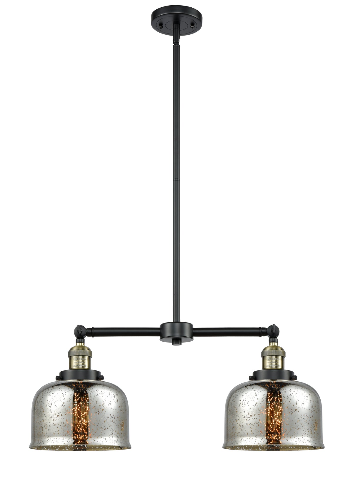 Bell 21-Inch 2-Light Stem-Hung Island Light Up to 44.875-Inch High 7.75-Inch Shade Sloped-Ceiling Compatible