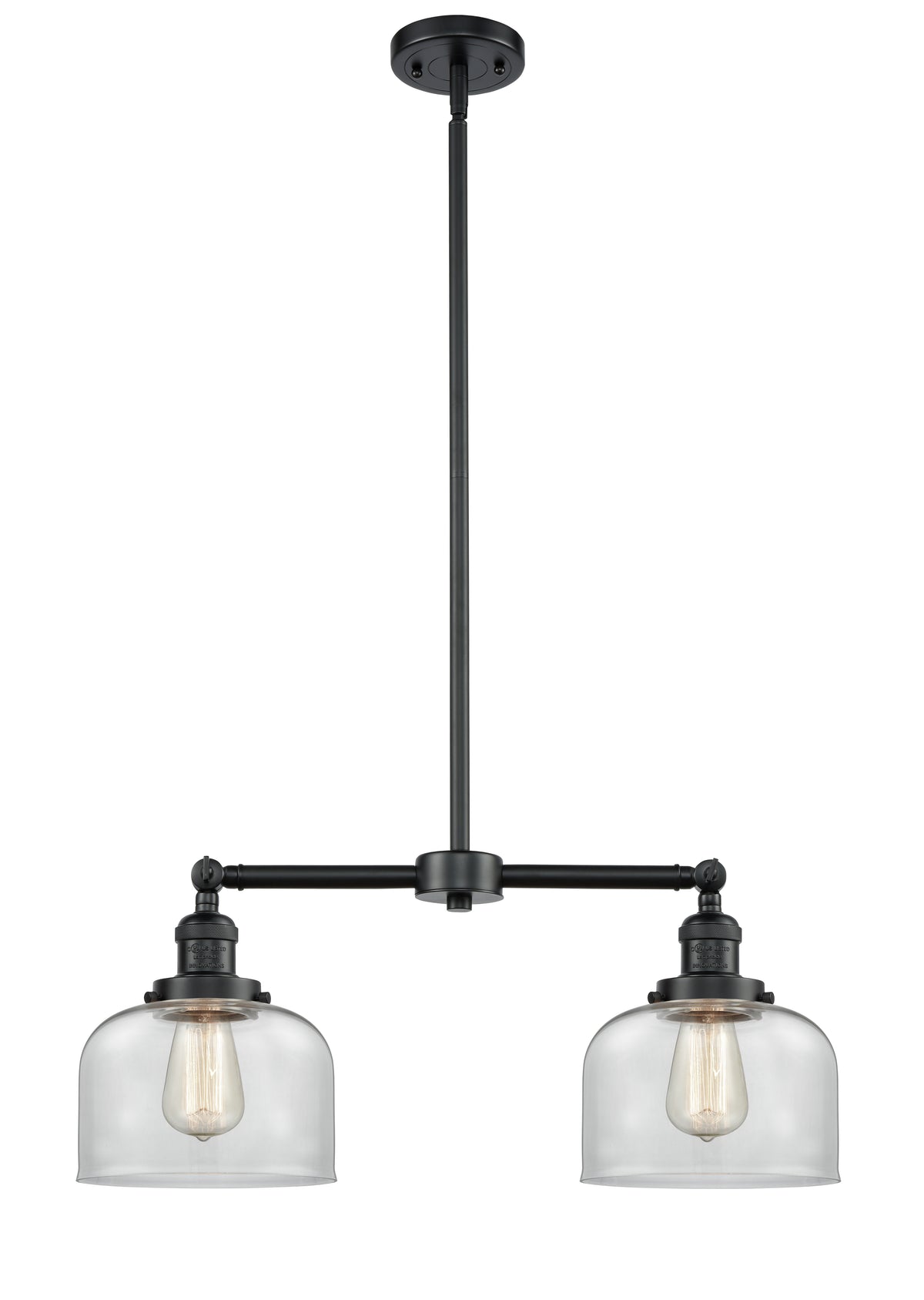 Bell 21-Inch 2-Light Stem-Hung Island Light Up to 44.875-Inch High 7.75-Inch Shade Sloped-Ceiling Compatible