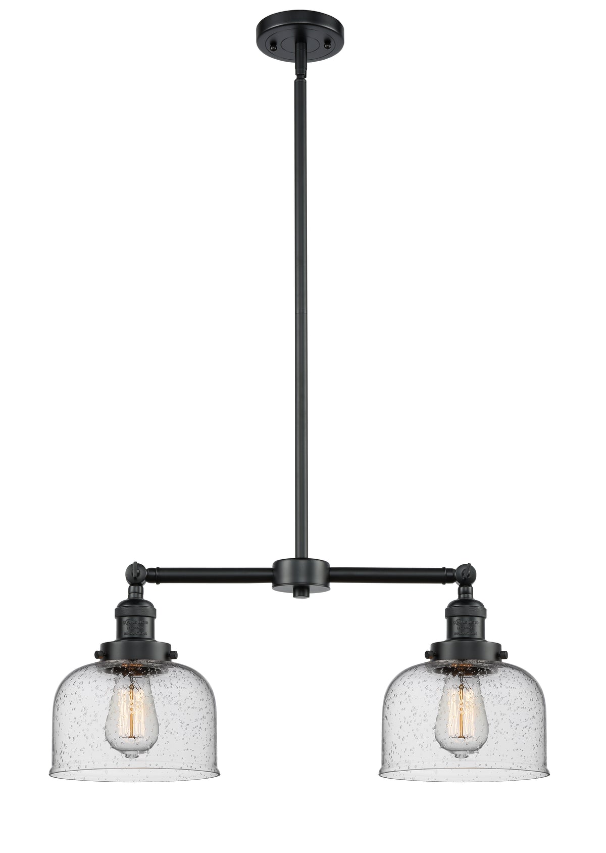Bell 21-Inch 2-Light Stem-Hung Island Light Up to 44.875-Inch High 7.75-Inch Shade Sloped-Ceiling Compatible