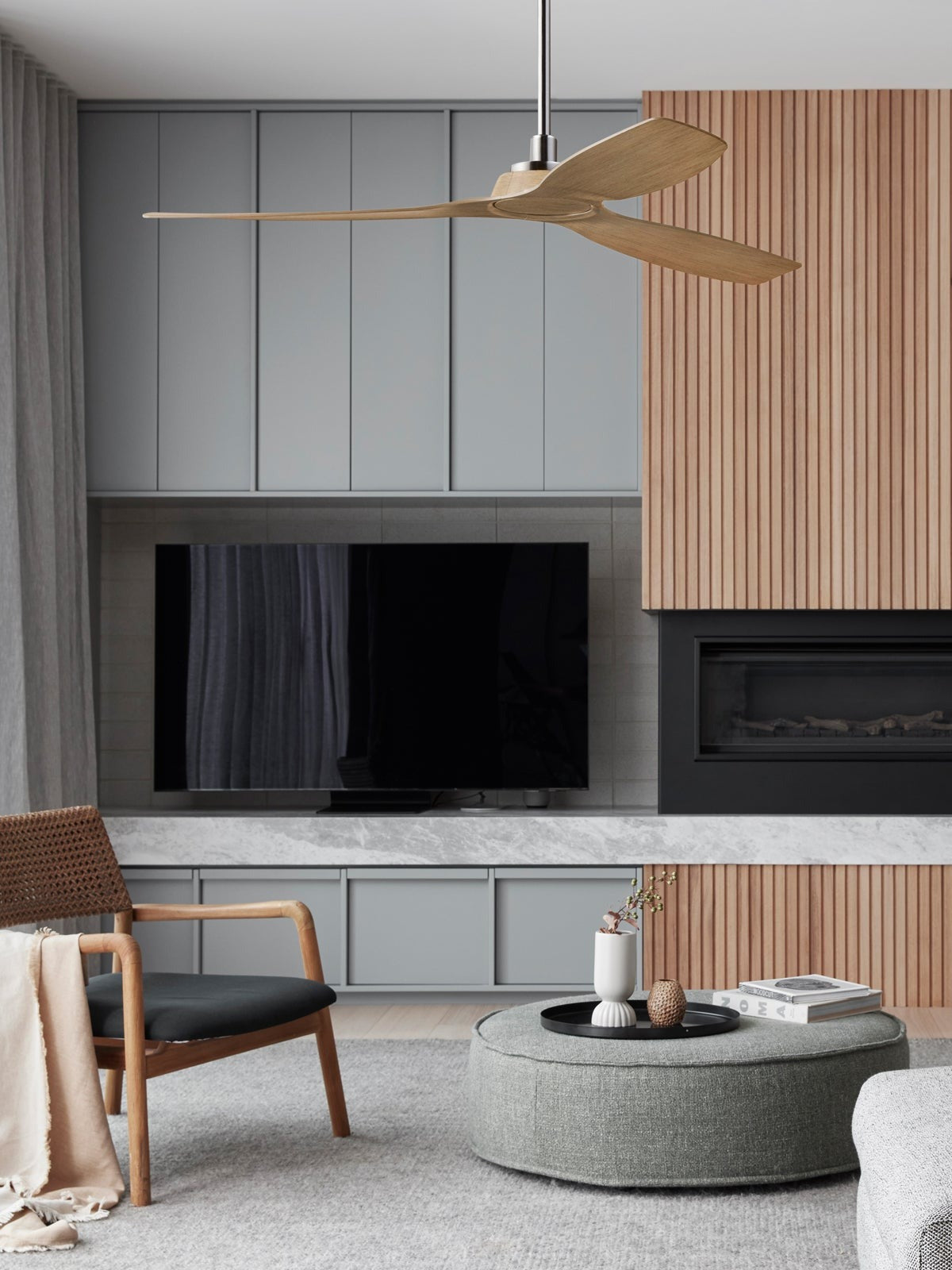 52 Inch Indoor Outdoor DC Brushed Nickel Fan with Teak Blades