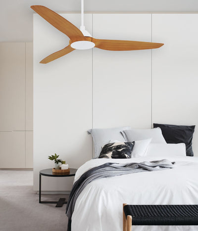 60 Inch DC White Ceiling Fan in White and Teak with Remote