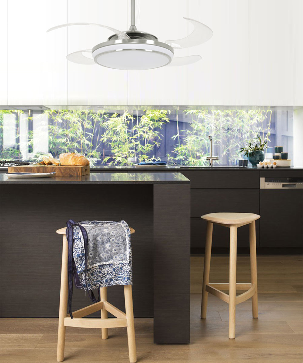 EVO1 48 Inch 1 Light Chrome Fan with Retractable Blades and LED