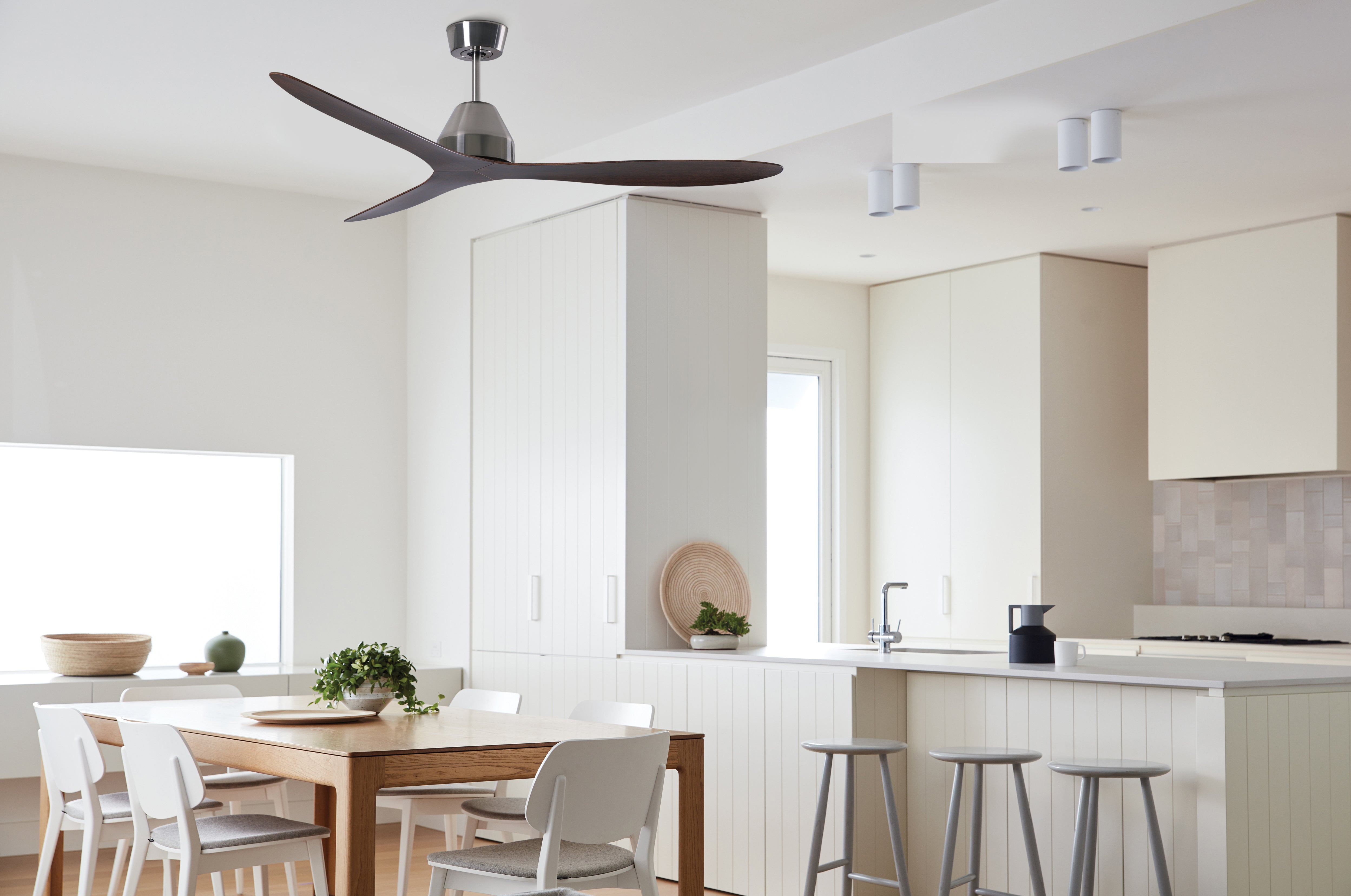 56 Inch DC WiFi Indoor Outdoor Smart Fan in Brushed Chrome with Koa Blades