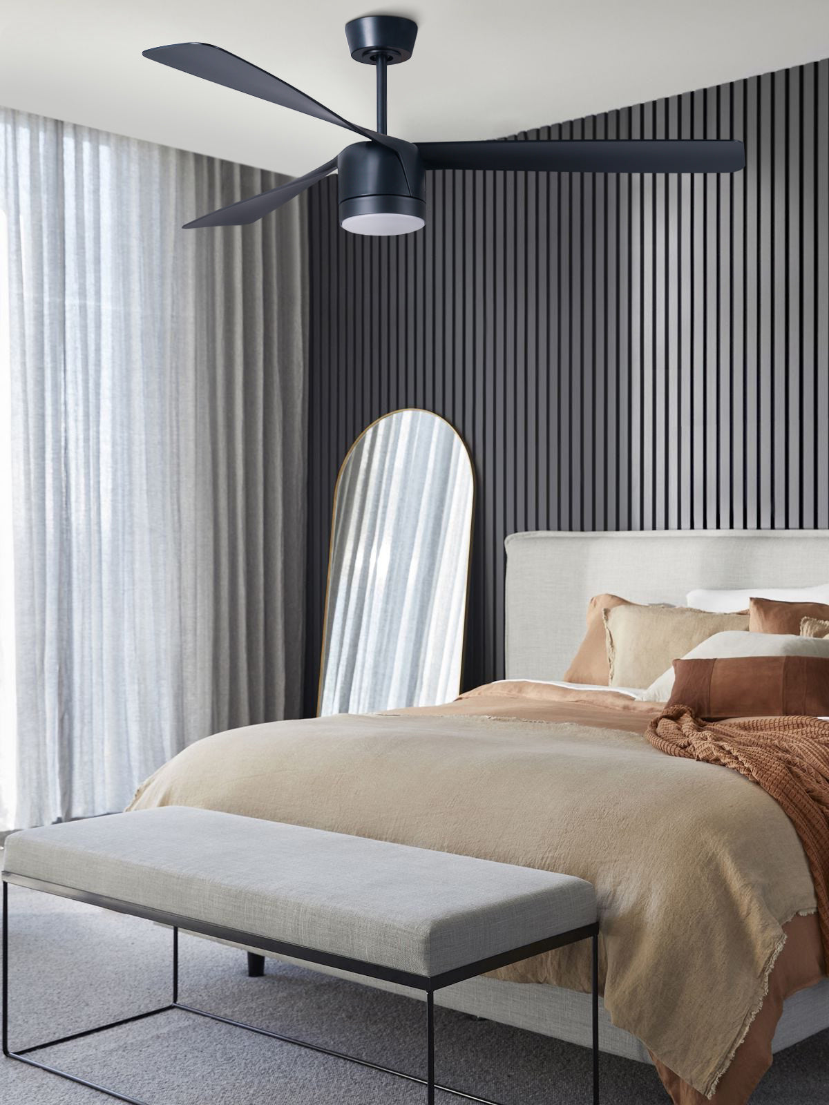 56 Inch 1 Light LED Indoor Outdoor Black Fan with Remote