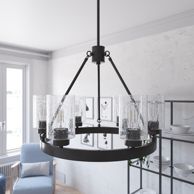 Hartland 24-inch 6-light Noble Bronze Chandelier with Seeded Glass