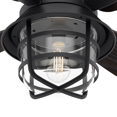 52 inch Port Royale Natural Black Iron Damp Rated Ceiling Fan with LED Light Kit and Handheld Remote