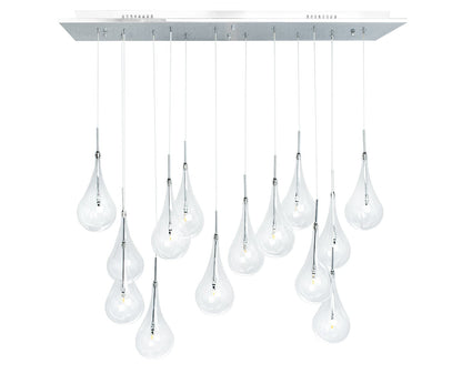 Modern Glass Drops Chandelier | 14 Lights | Rectangular Chrome Canopy