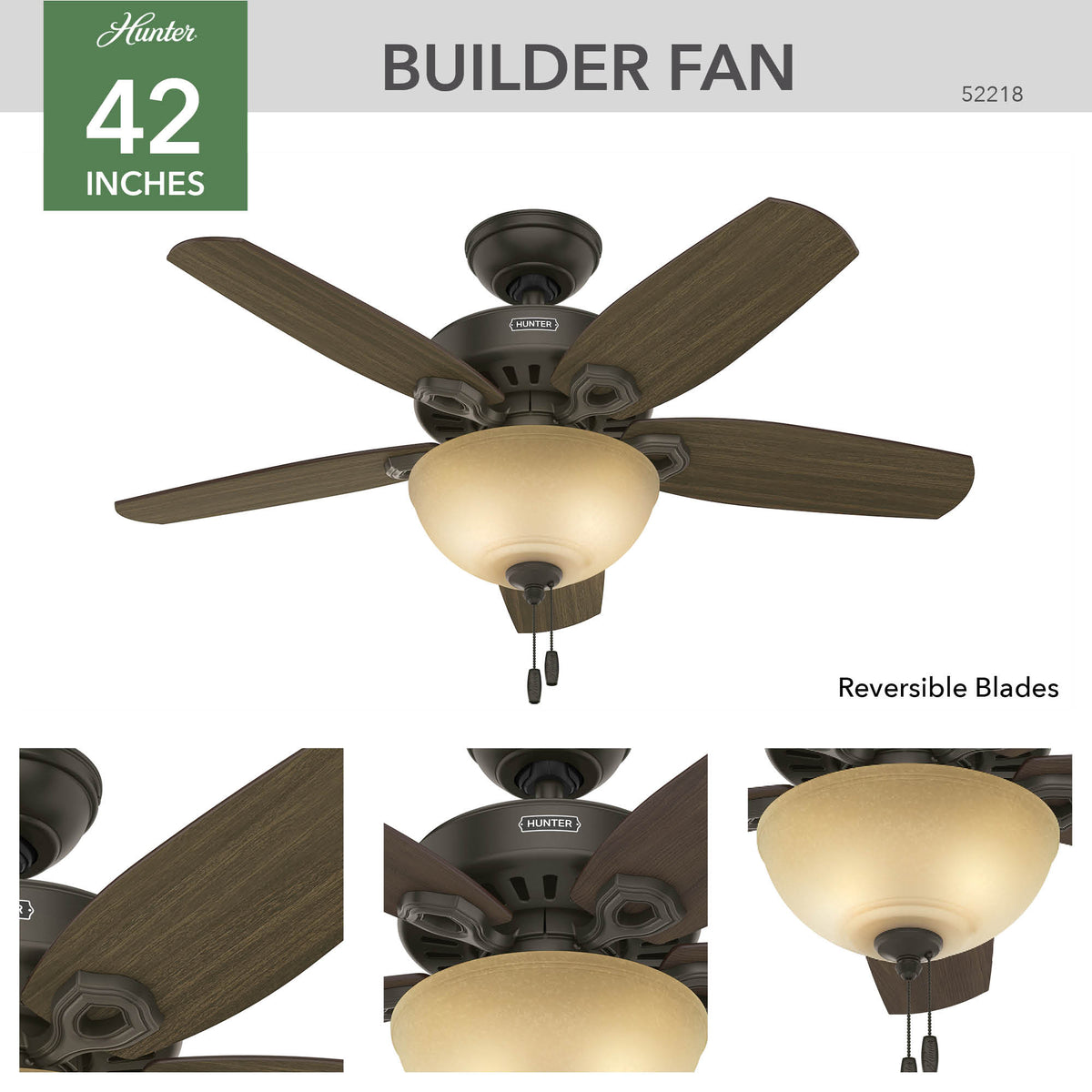 42 inch Builder New Bronze Ceiling Fan with LED Light Kit and Pull Chain