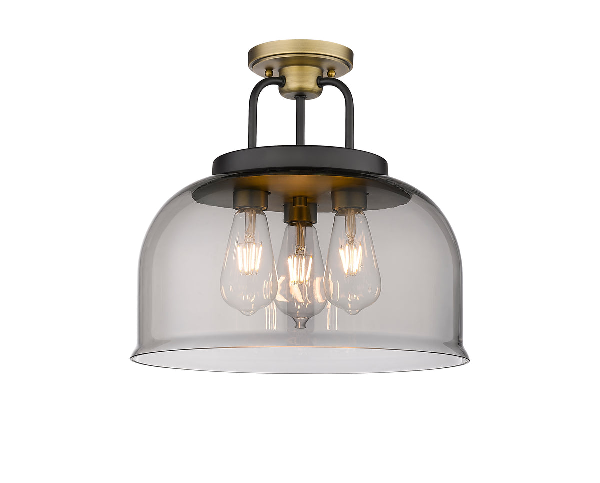 Kahana 15-Inch 3-Light Semi-Flush Mount Bell Shade
