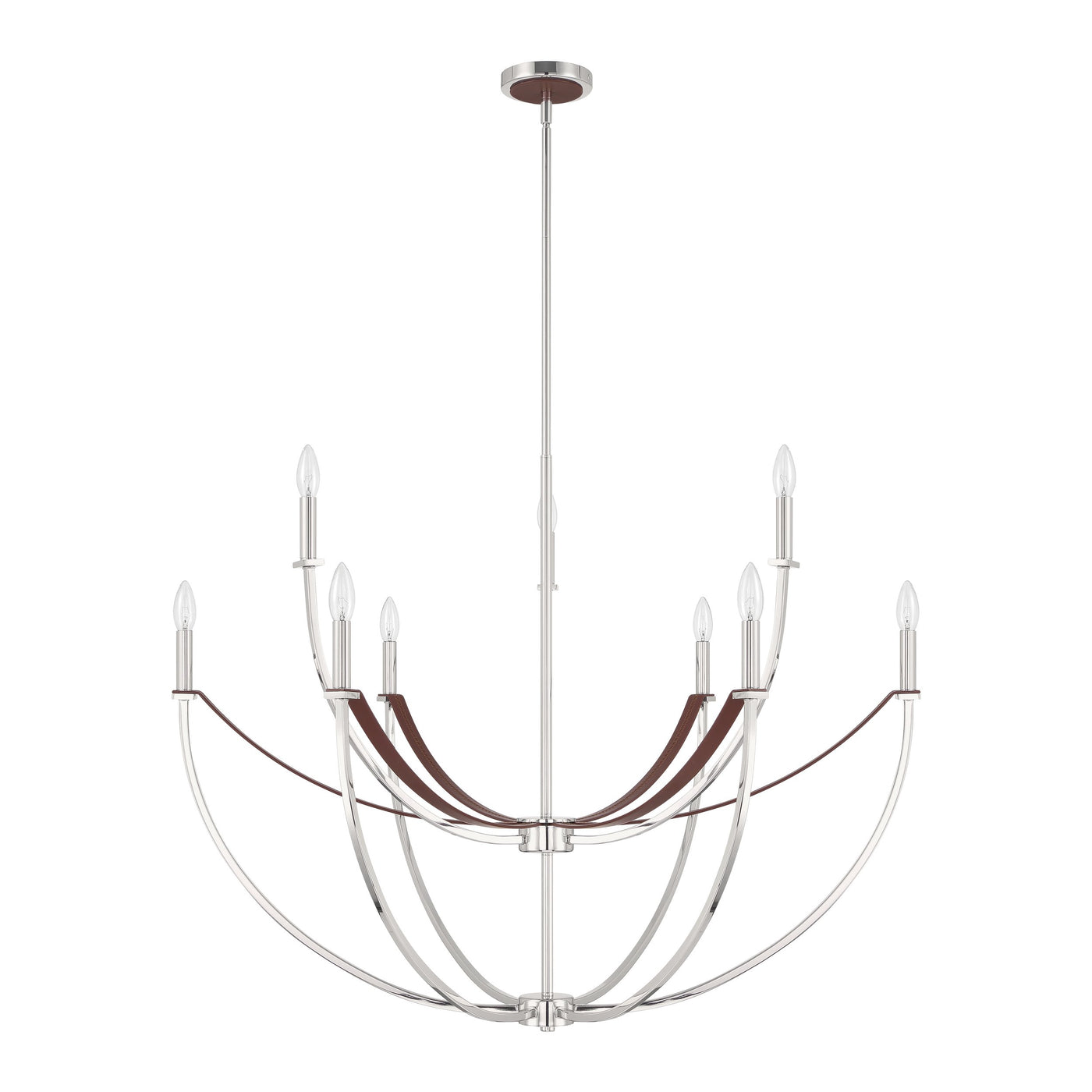 Sussex 40-inch 9-light Polished Nickel and Dark Brown Faux Leather Chandelier